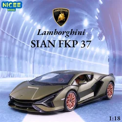 1:18 Lamborghini SIAN FKP 37 sports car Diecast Metal Alloy Model car Sound Light Pull Back Collection Kids Toy Gifts A245