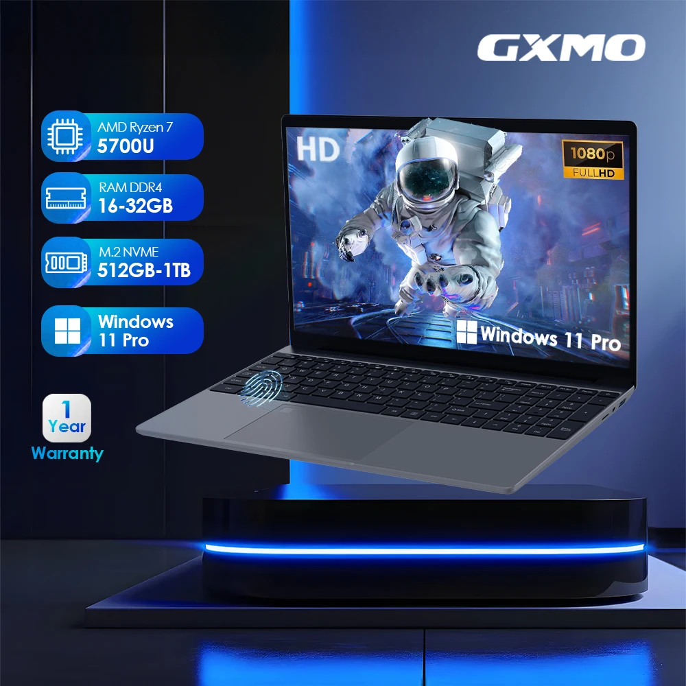 GXMO 15,6-calowy laptop FHD IPS AMD Ryzen7 5700u Laptop 9000Mah Gaming Laptop Podświetlenie Klawiatura 1MP Kamera internetowa 32GB 1TB NVME SSD