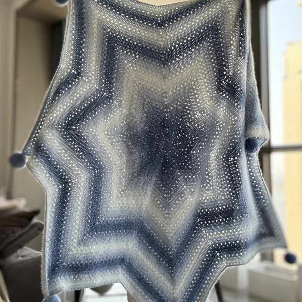 

Crocheted Gradient Seven Star Blanket Unfinished DIY Craft Woolen Weaving Blanket Fashion Star Knitted Blanket Holiday Gifts