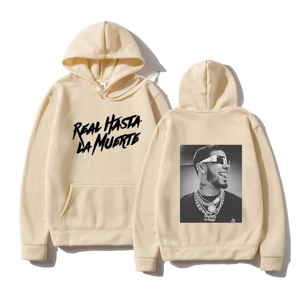 New Rapper Anuel AA Real Hasta La Muerte Men's Hoodie Women's Fashion Simple Long sleeved Pullover Street Trend Large Sweatshirt