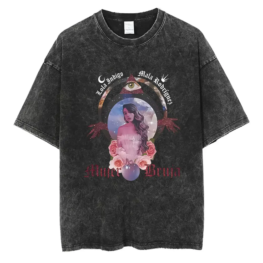 

Lola Indigo 2025 Tour Washed Vintage Tshirt Tops Spanish Singer Oversized T-shirt Summer Men Women Fashion Aesthetic Streetwear