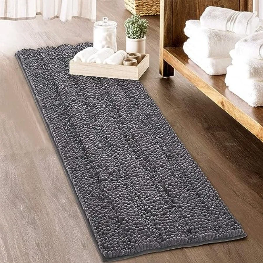 

Grey Bath Rugs - Soft Large Bathroom Rugs 60" x 24" Farmhouse Floor Cover Water Absorbent Bath Mat Shower Carpet for Toilet Doo