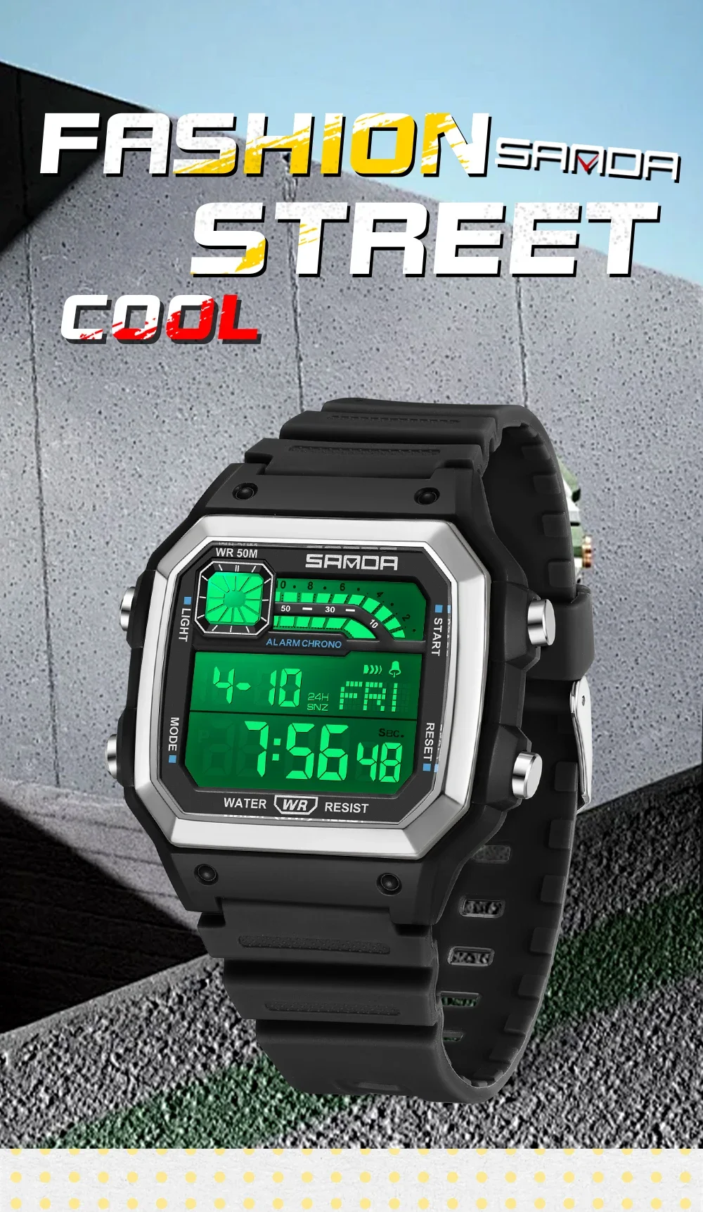Orologio Uomo Sportivo Digitale LED In Acciaio Inox – Cronometro, Allarme E Calendario – Colore Argento