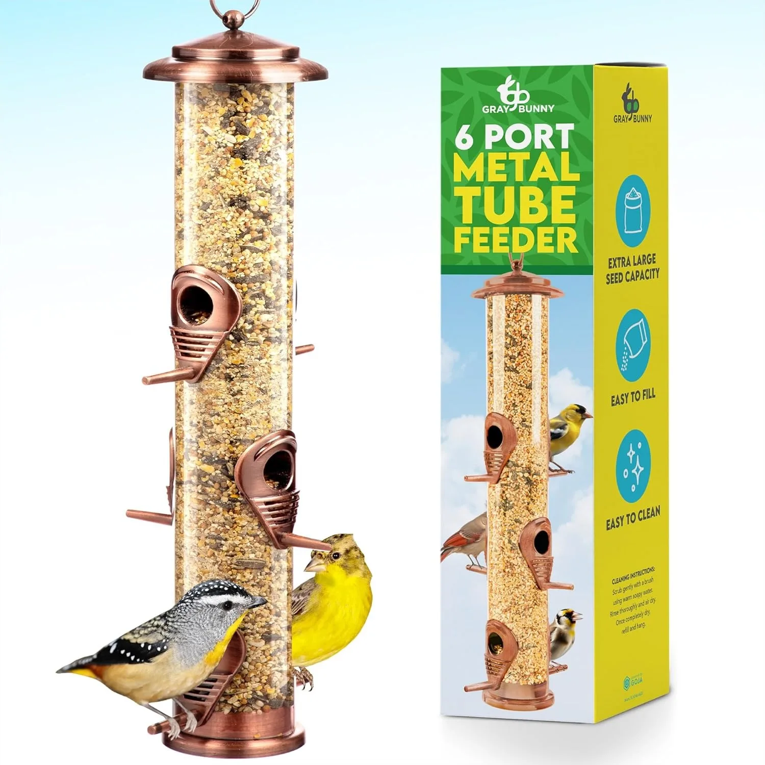 

Brushed Copper Bird Feeder with Locking Lid & Adjustable Hanger, 6 Ports, Chew-Proof for Outdoors