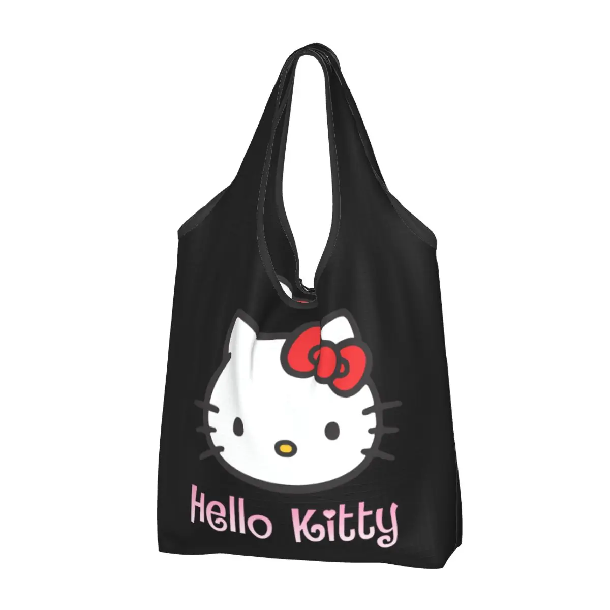 Custom Hello Kitty Grocery Shopping Tote Bags Women Fashion Cat Cartoon Shoulder Shopper Bags Large Capacity Handbag