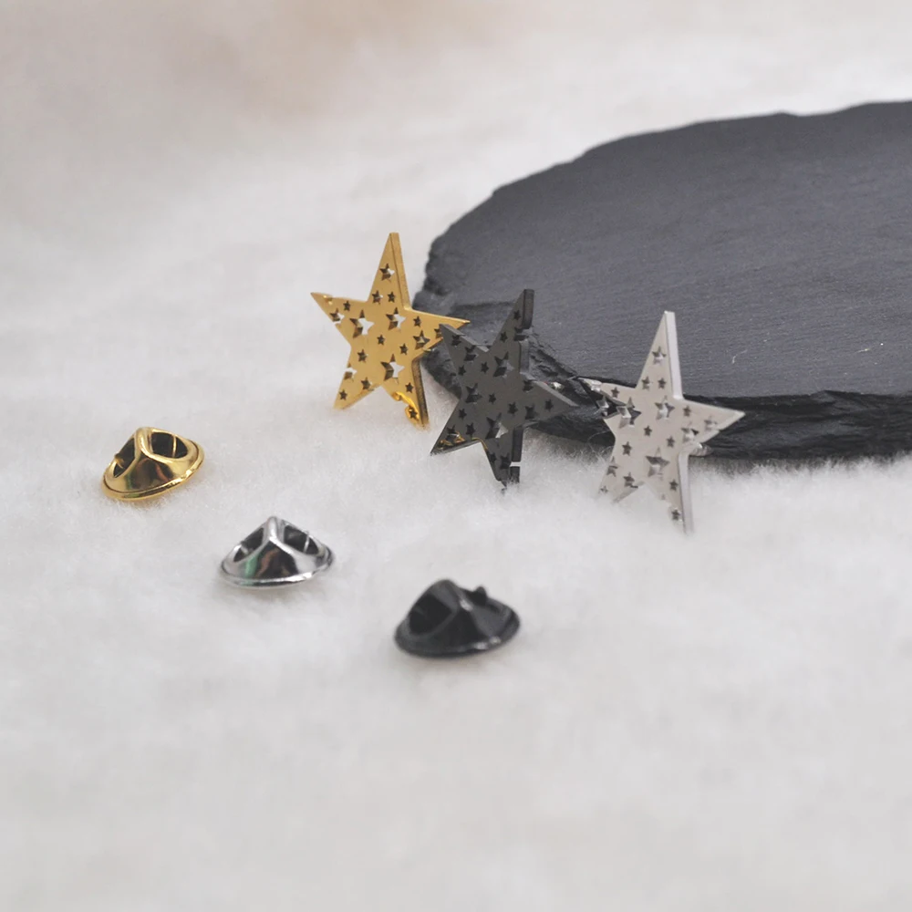 Celestial Star Brooch  Hollow Stainless Steel Jewelry, Big Star with Small Star Inside, Elegant Birthday Gift