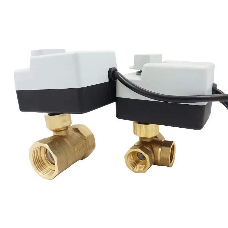 Brass Motorized Ball Valve 3-Wire Two Control Electric Actuator AC220V 3 Ways /2 Way DN15 DN20 DN25 DN32 DN40 with Manual Switch