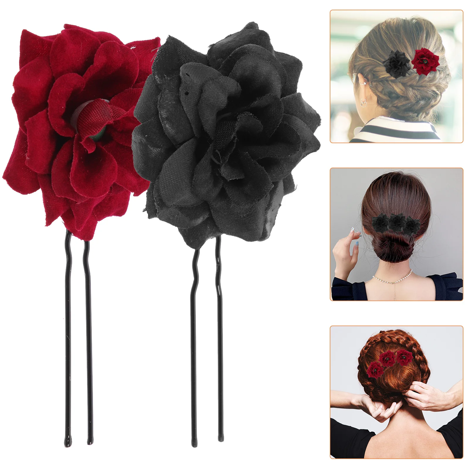

6Pcs Floral Hair Forks Chic U Shaped Bun Pins for Bridal Party Evening Dance Wedding Hair Styling Tools Chignon Pin