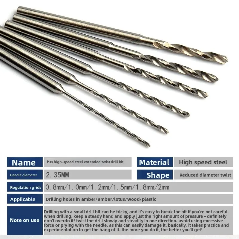 2.35mm Shank Extended Reduced‑Shank HSS Twist Drills / Dental Handpiece Drilling Bits / Solid Carbide Drill Pins for Jewelry