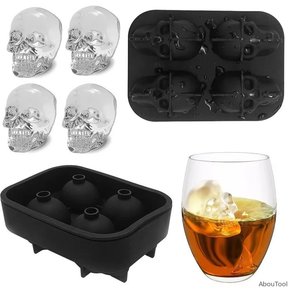 Skull Ice Ball Mold Silicone 3D Flexible Ice Cube Trays BPA Free Ice Trays For Freezer Horror Skull Head Cocktail Ice Ball Maker