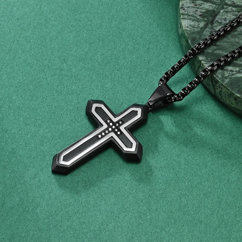 Kreuz Anhänger Edelstahl Qin Kaiser Schwert Körper Design Zwei Ton Hochwertige Halsketten Modische Schmuck Party Geschenk – Detail 7