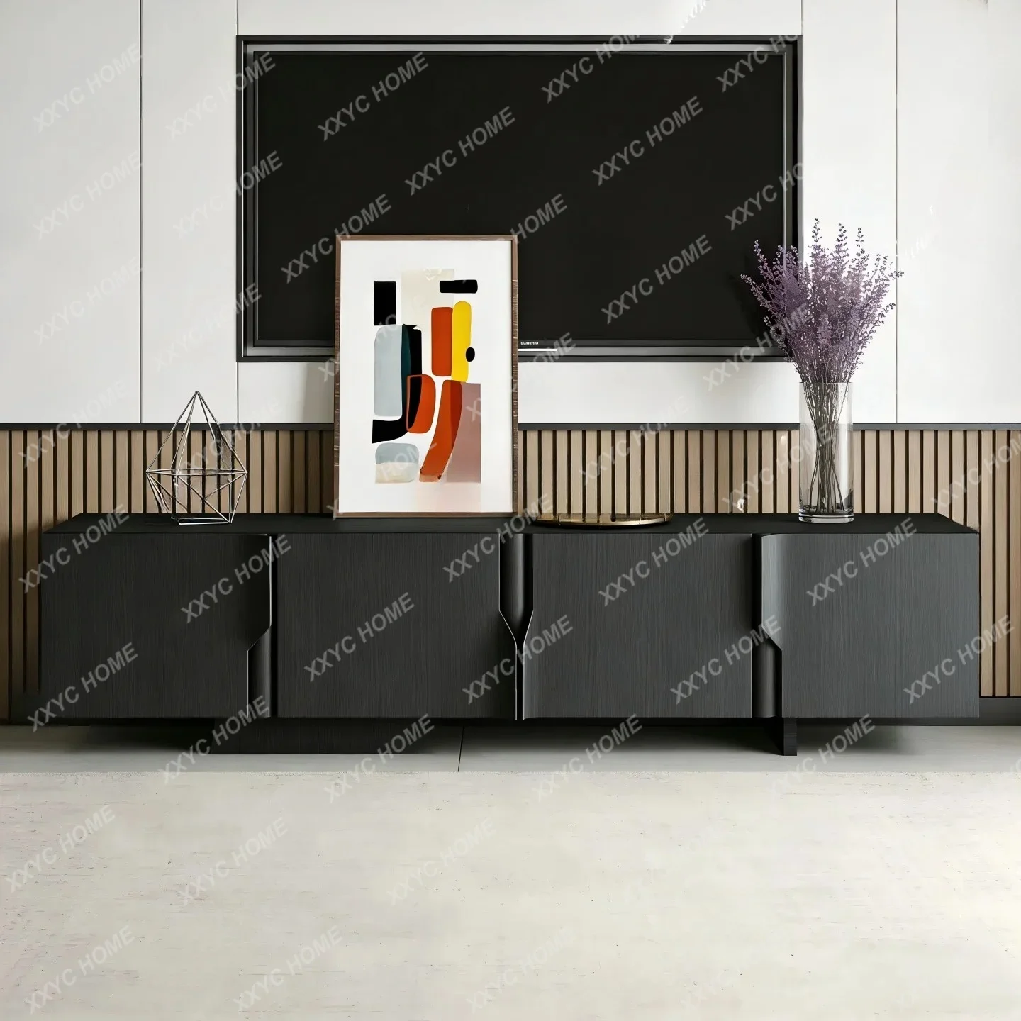

LMedieval paint TV cabinet black floor-to-ceiling audio-visual cabinet
