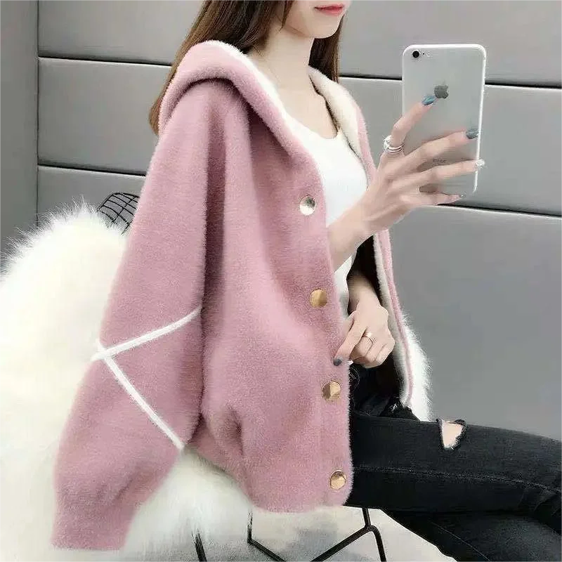 

Women Jacket Autumn Winter New Fashion Imitate Mink Velvet Coat Female Short Hooded Thick Warm Coat Outerwear Tops