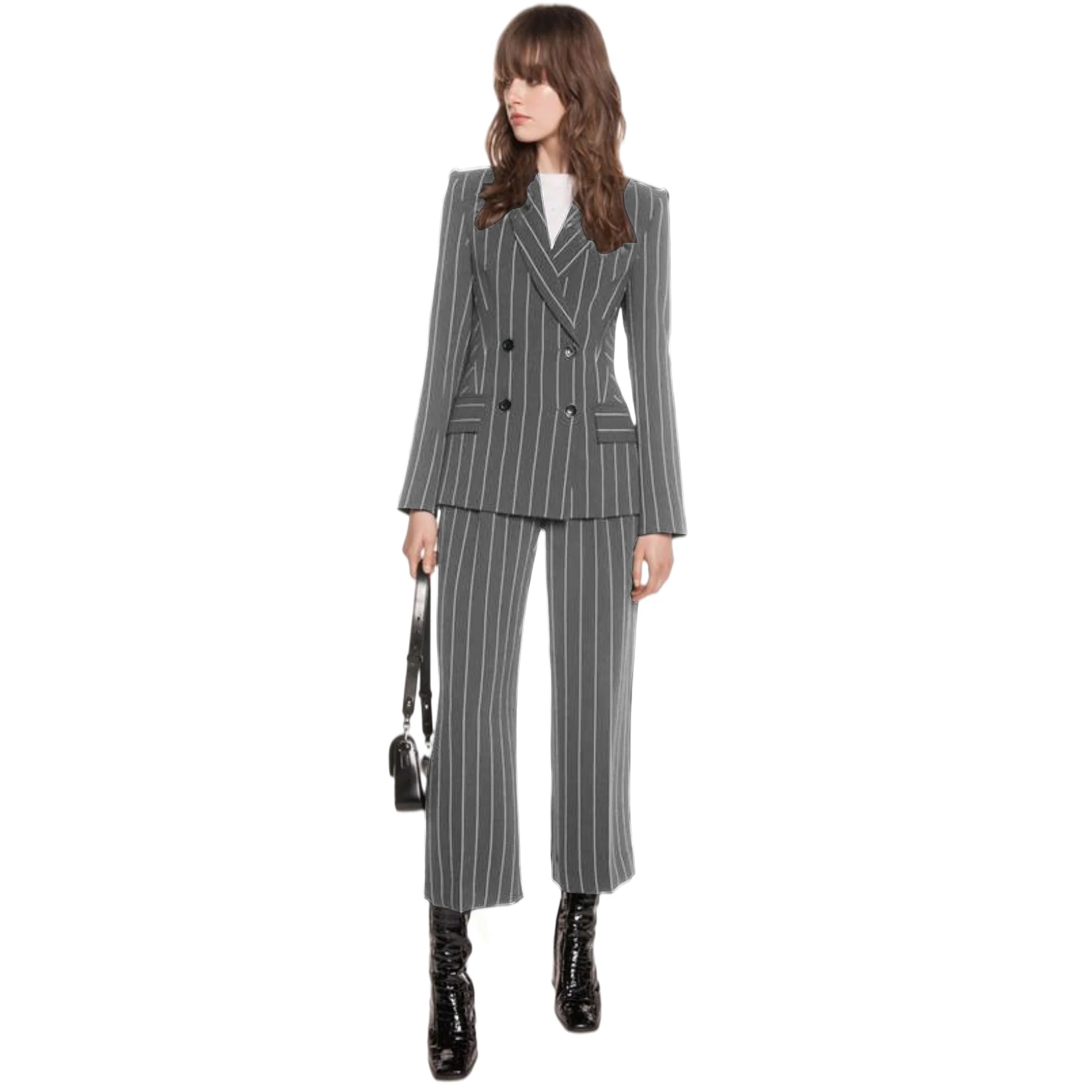 Women Suits Office Sets Striped Double Breasted Blazer+Trousers Custom Made Formal 2 Pieces Office Ladies Wedding Evening Dress