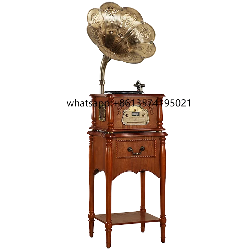 

TRecord Player Retro Turntable All In One Vintage Phonograph For LP With Copper Horn, Built-in Speaker Aux-in/USB