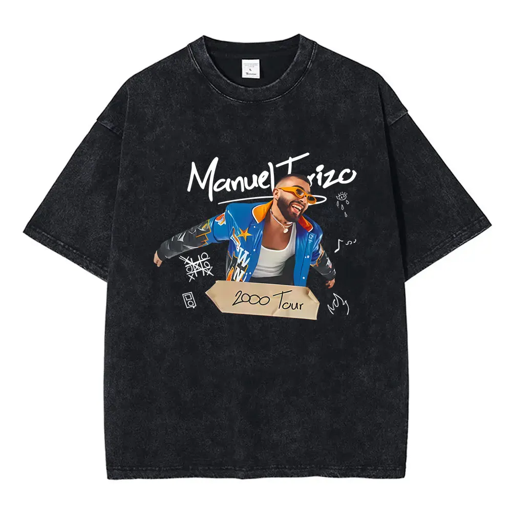 

Manuel Turizo 2000 Tour Washed T-shirt Men Women Hip Hop Fashion Oversized Streetwear Summer Men's Casual Soft Cotton T Shirts