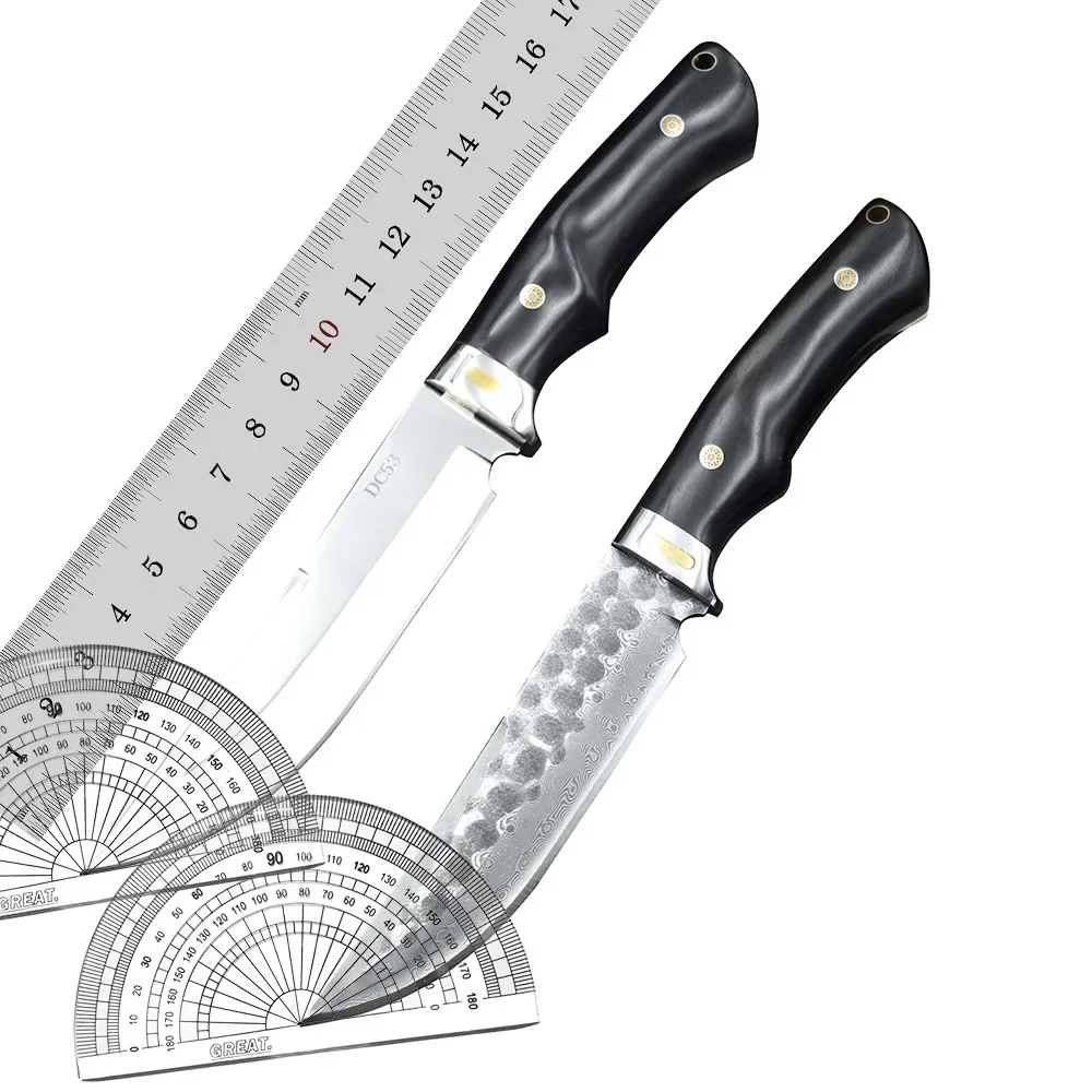 DC53 / دمشق بليد الأبنوس مقابض بقاء سكاكين الصيد ، أدوات التخييم التكتيكية edc ، أدوات يدوية للدفاع عن النفس #6