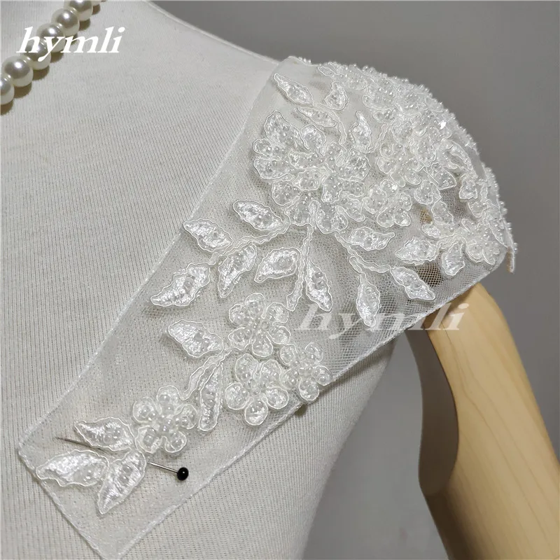 A Pair of Beaded Lace Bridal Shoulder Straps, Cap Sleeves - Exquisite Handmade Wedding Accessories