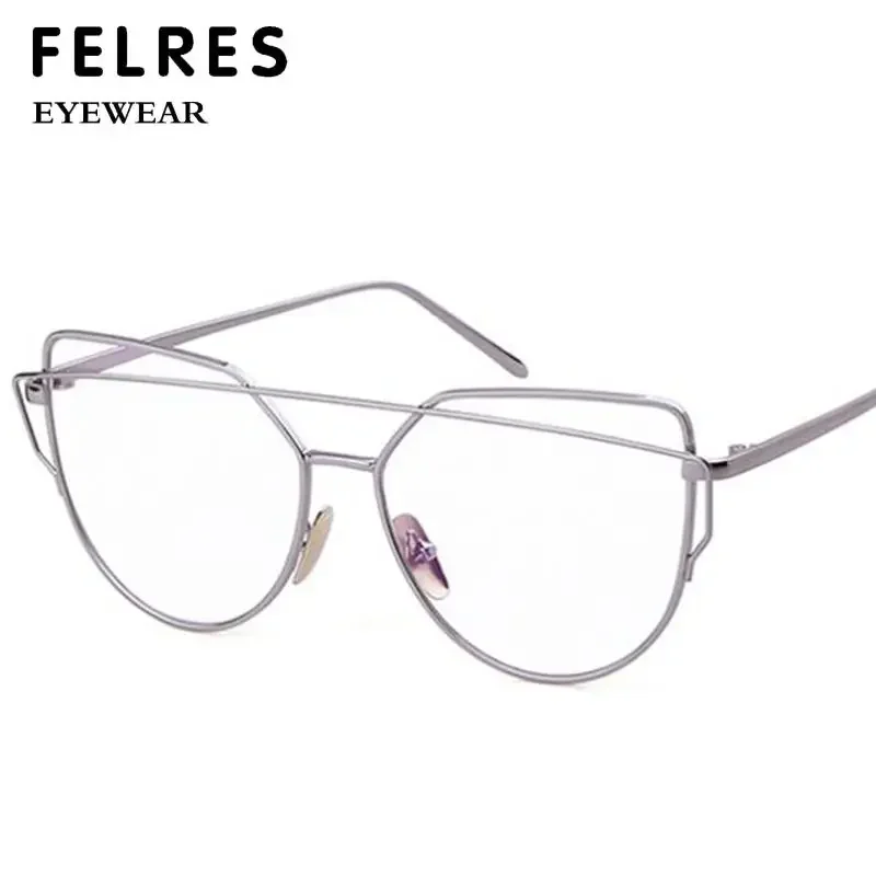 Fashion New Metal Cat Eye Frame Myopia Eyeglasses Women Clear Lens Personality Female Anti Blue Light Prescription Glasses