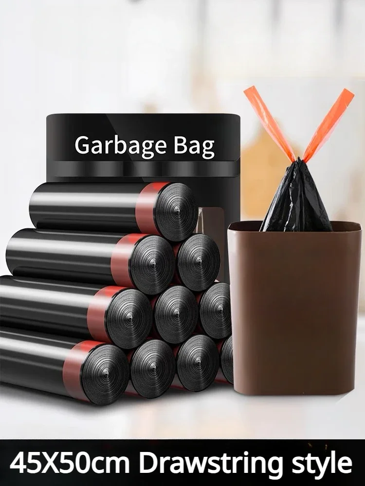 Black Drawstring Garbage Bag Disposable Household Thin Large Capacity Leak Prevention Portable Plastic Airsickness Bags