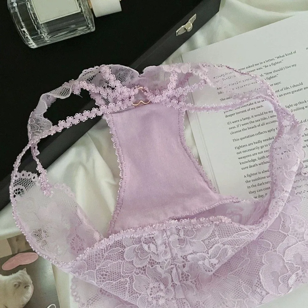 Atmungsaktive Spitzenhöschen mit hoher Taille, dünne Unterwäsche aus Baumwolle im Schrittbereich für Damen, transparente Netz-Spitzen-Slips – Detail 11