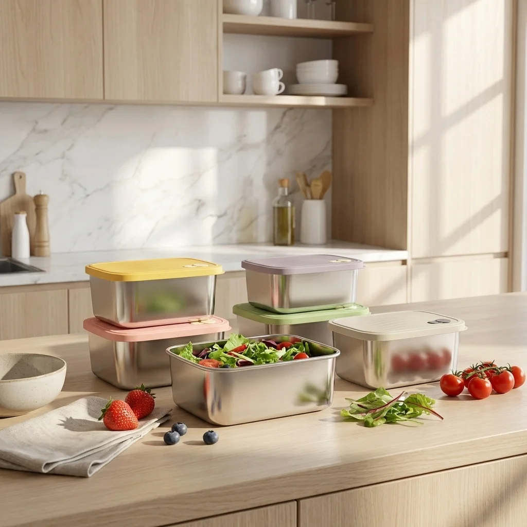 Large Capacity Lunch Box 304 Stainless Steel Fruit Salad Food Container For Picnic Stackable Fresh-keeping Box Microwave Safe