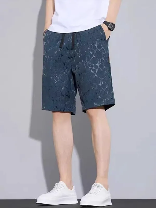 

Повседневные мужские летние тонкие дышащие свободные спортивные брюки из ледяного шелка пяти четвертей, молодежные повседневные брюки с прямыми штанинами