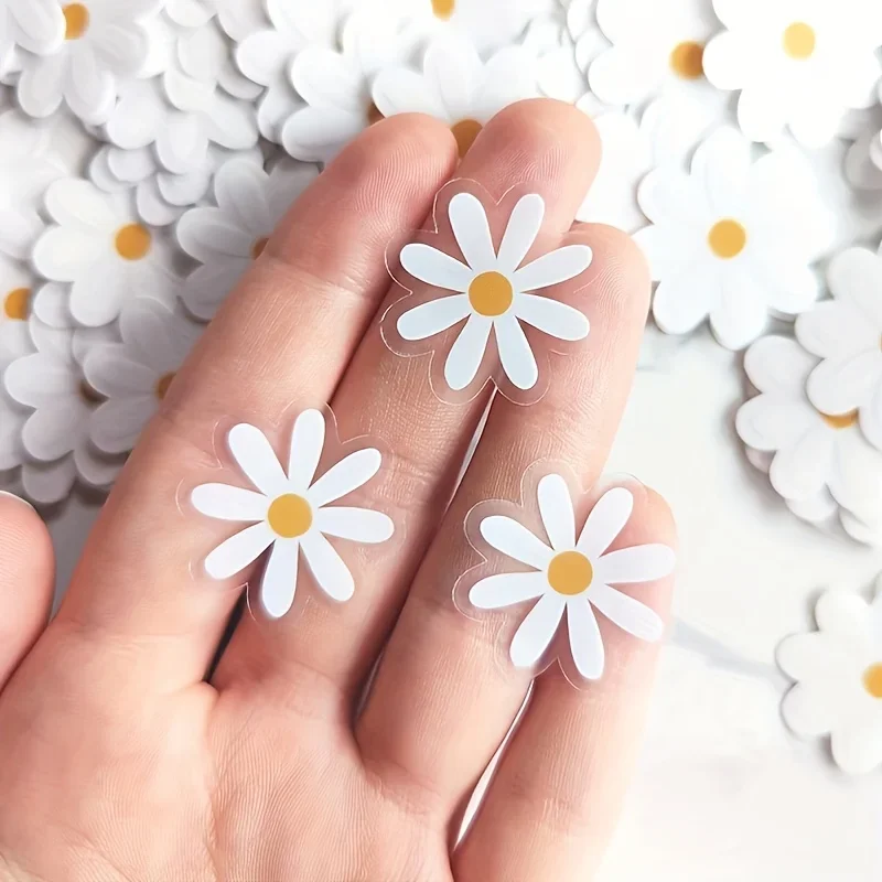 5 sheets Cute Daisy Floral Stickers-Small Round Decals with Glitter Accents,Reusable Glossy Finish for Phones, Laptops