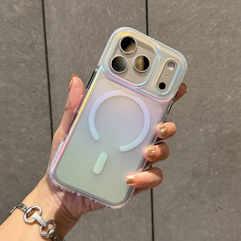 Matte Holographic Iridescent Rainbow Gradient Magnetic Case For iPhone 18Pro 17Pro 18Pro Max For Magsafe Shockproof Hard Cover