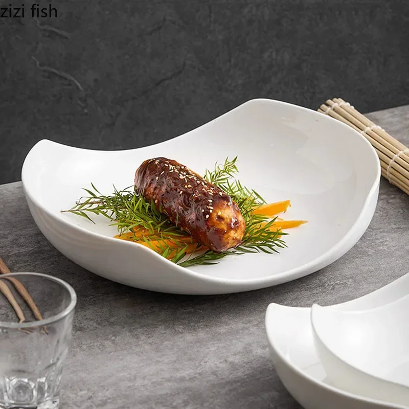 White Irregular Ceramic Plate Salad Plate Pasta Dish Serving Plate Dessert Dim Sum Dish Molecular Cuisine Restaurant Tableware #1