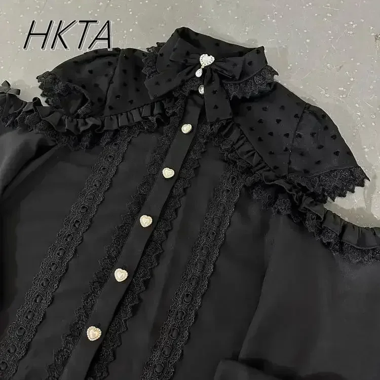 Japanese Mine Mass-Produced Shirt Women Sweet Girls Lace Bow Off-Shoulder Long Sleeve Top Y2k Autumn New Lolita Blouse Female
