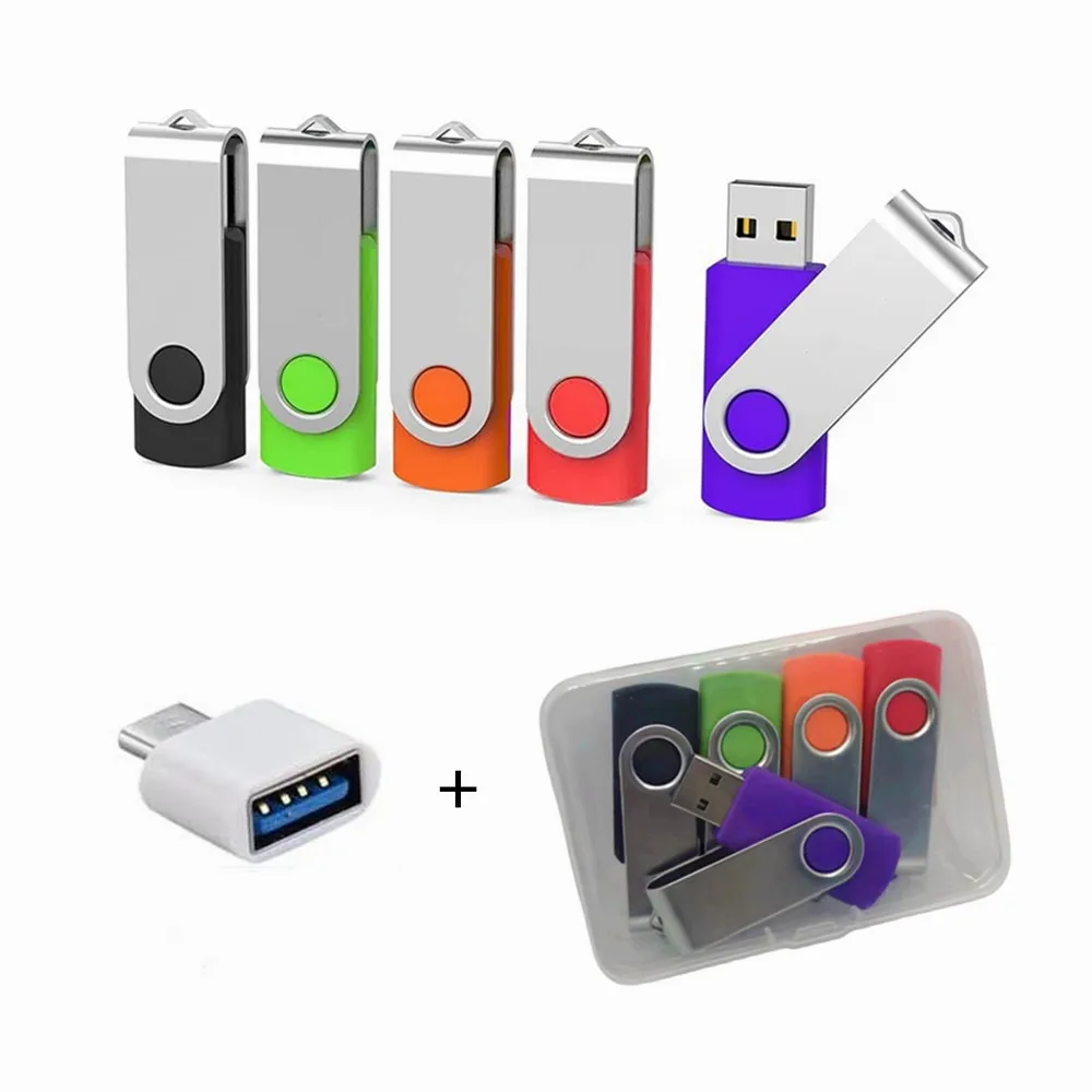 Personalized LOGO 5 Pack Simple Swivel usb 2.0 memory flash pendrive with type C port /box