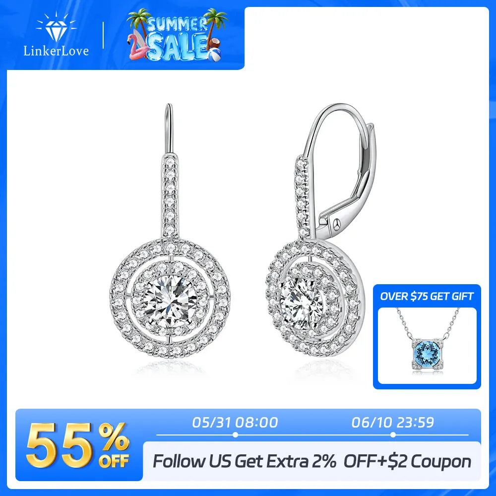

LinkerLove Halo Moissanite Hoop Earrings S925 Sterling Silver for Women Gold Plated Diamond Dangle Earrings Party Fine Jewelry