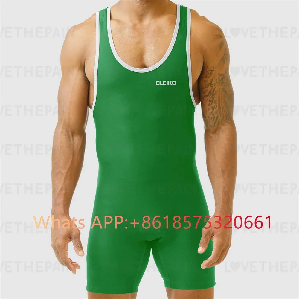 

2024 Men's Wrestling Singlet Suit Sleeveless Boxing One piece Bodysuit Tummy Control Wear GYM Iron Triathlon PowerLifting Outfit