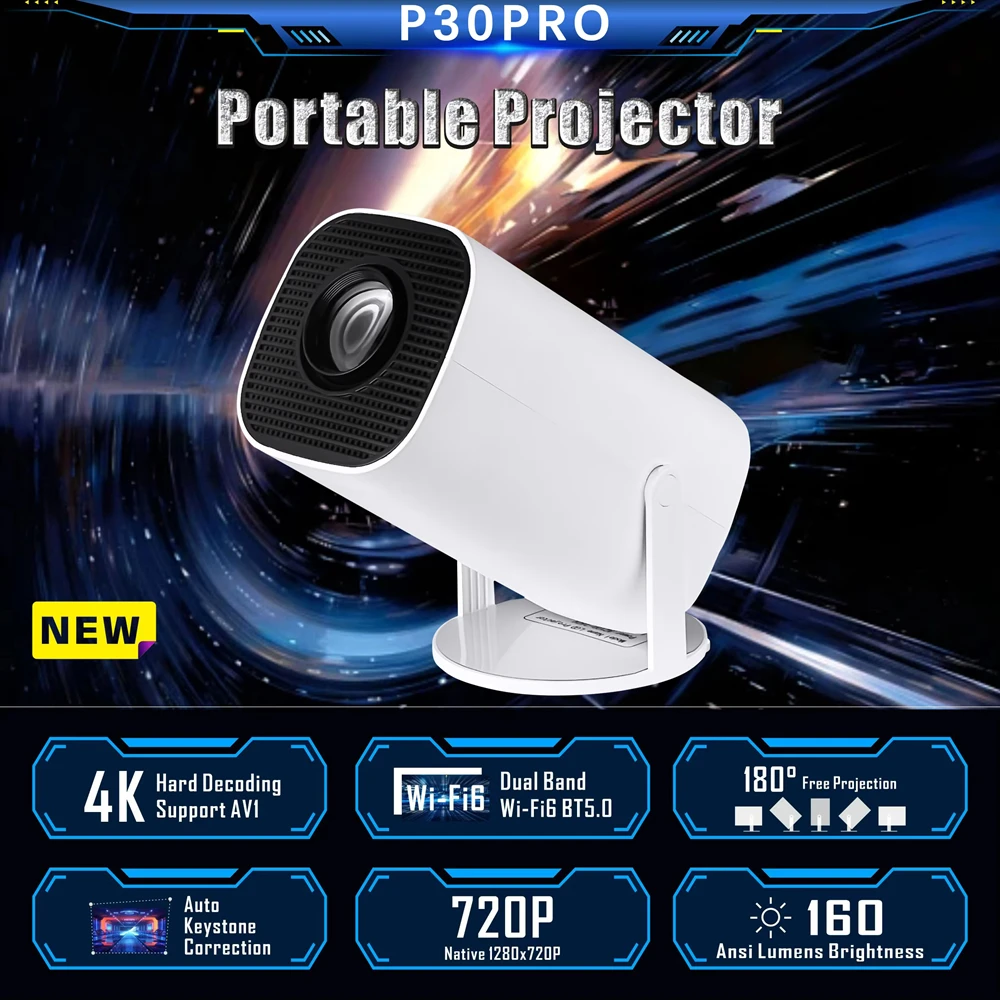 

P30 Pro Mini Projector Smart Home Theater Wifi6 BT 5.0 Android 12 4k Ultra HD Mobile Projection Game Projection