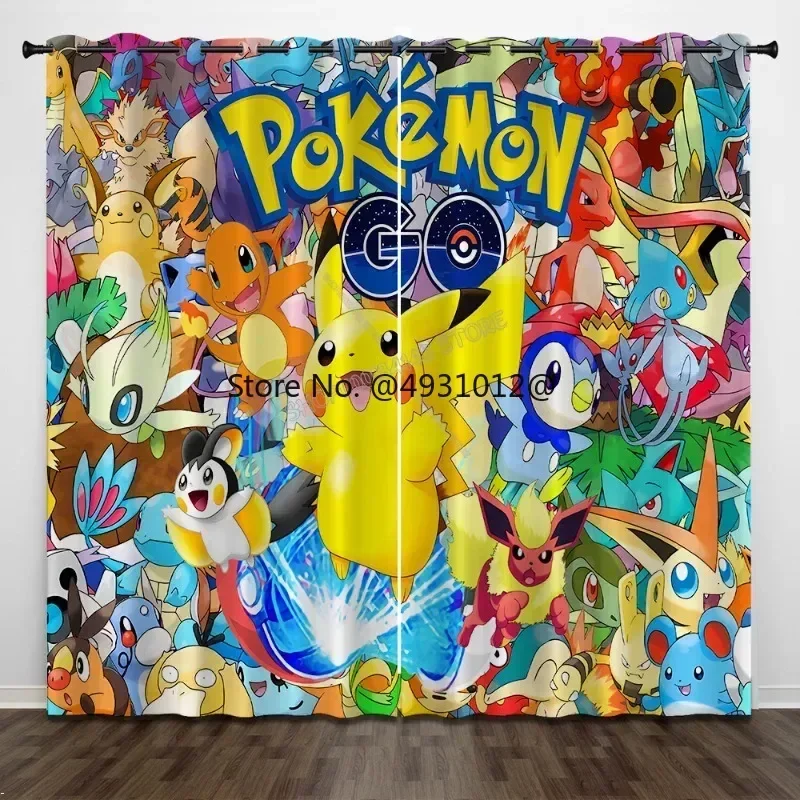 

2026 Hot Pokemon Window Curtain Pikachu Children Bedroom Cartoon Printed Kids Room Curtain Office Living Room Home Decor Gift