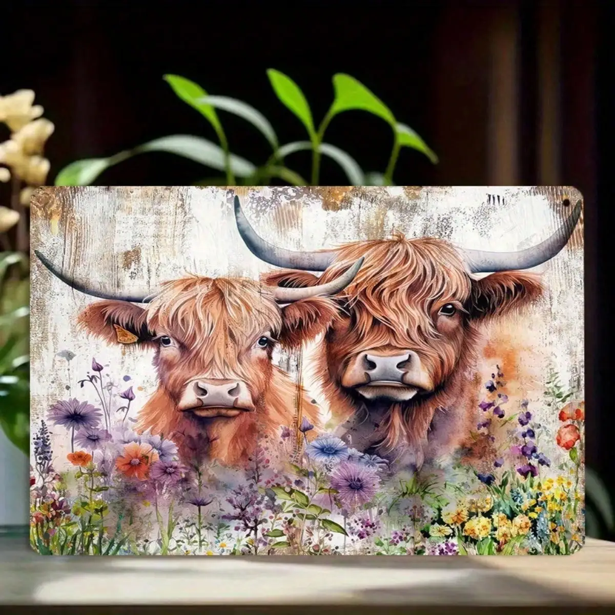 1PC Tin Sign Highland Cows - Rustic Farm Wall Decor For Living Room/Country House, Vintage Animal Art, 8x12 Inches/20x30 Cm