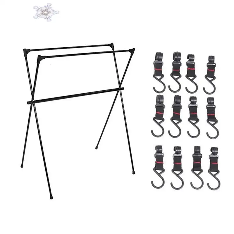 

Three-Bar Frame Camping Rack Folding Ultra-Light Camping Tripod Travel Sundries Hanger 50X68x88cm