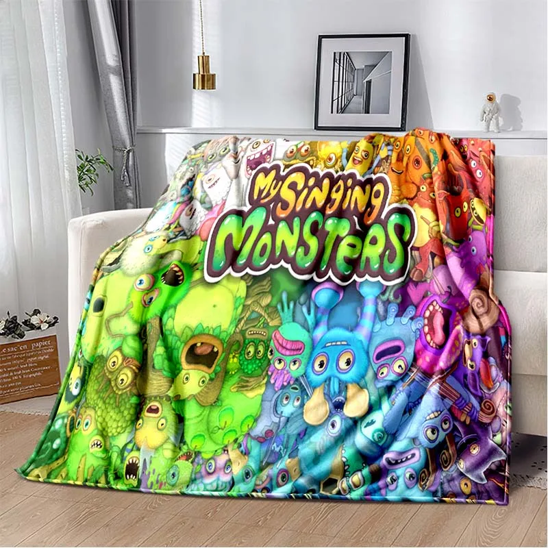 My Singing Monsters Game Print Flannel Throw Blanket Soft Warm Lightweight Cover for Sofa Bed Office Nap Home Decor Fans Gift
