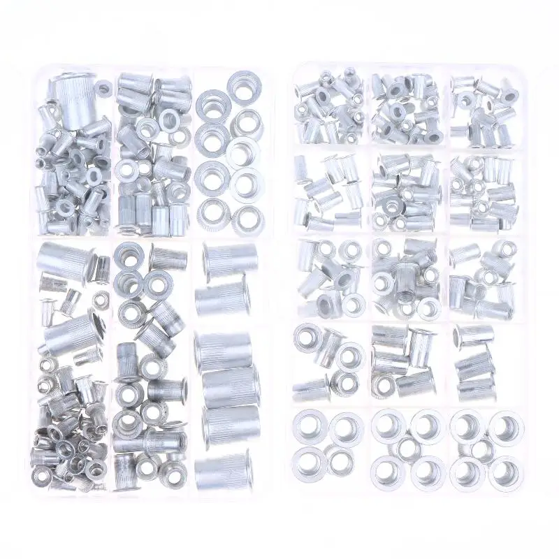 150Pcs 165Pcs Rivet Nut Assortment Kit M3-M12 Threaded Insert Nuts Flat Head Rivnut Set For Metal Plate Repair Hardware Kit