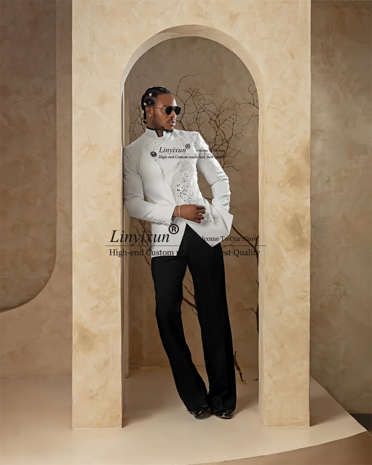Sparkly Jewelry Diamond Men Suits Fashion Style Groom Male Blazers Customized 2 Pieces Sets Wedding Party Tuxedos ropa hombre