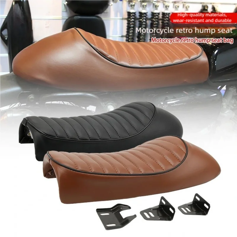 

For Yamaha Kawasaki Honda CG125 Motorcycle Vintage Cafe Racer Hump Saddle Seat, 53cm Short Version Custom Replacement with Bag