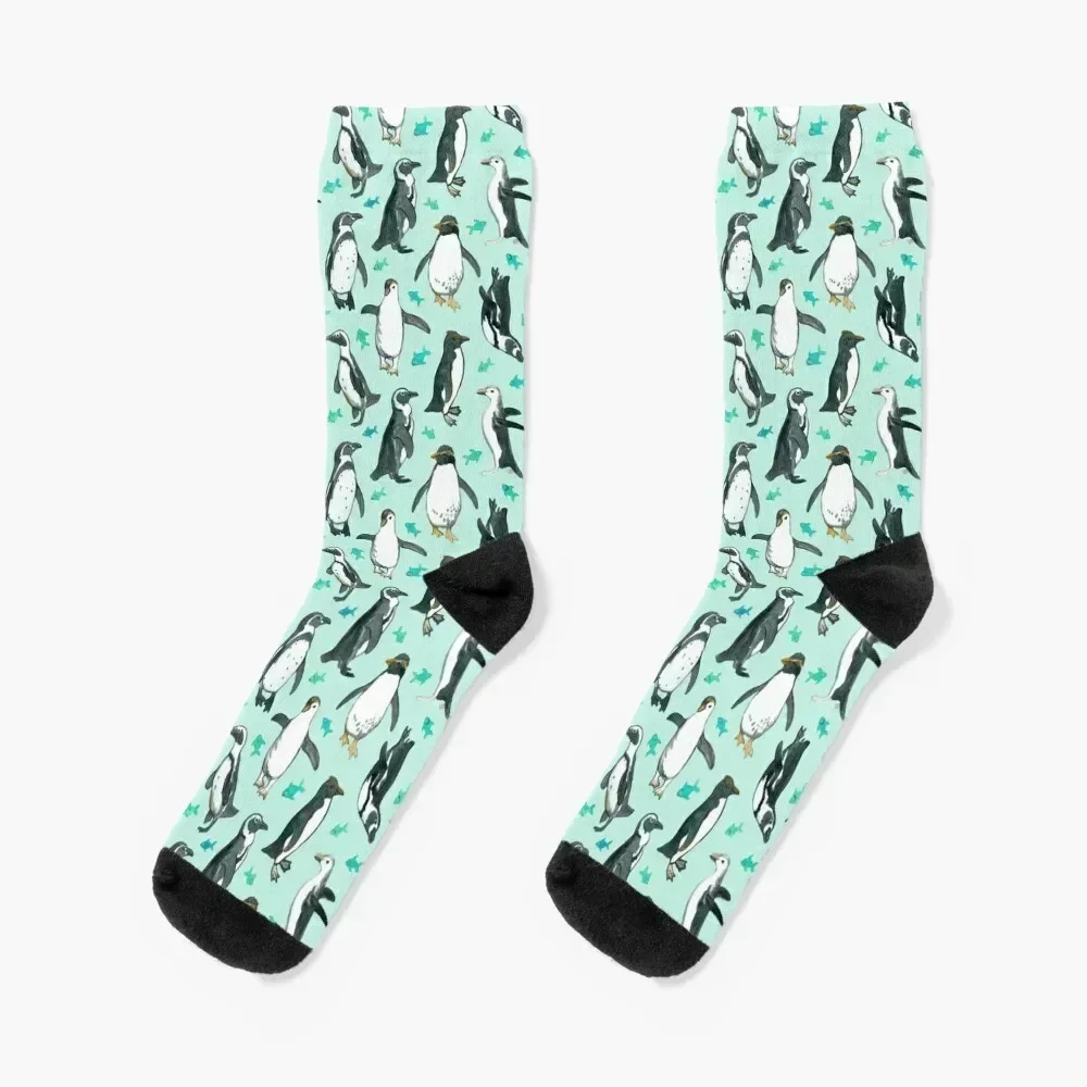 

Lots of Little Penguins on mint Socks Stockings man floor luxury ankle Socks For Women Men's