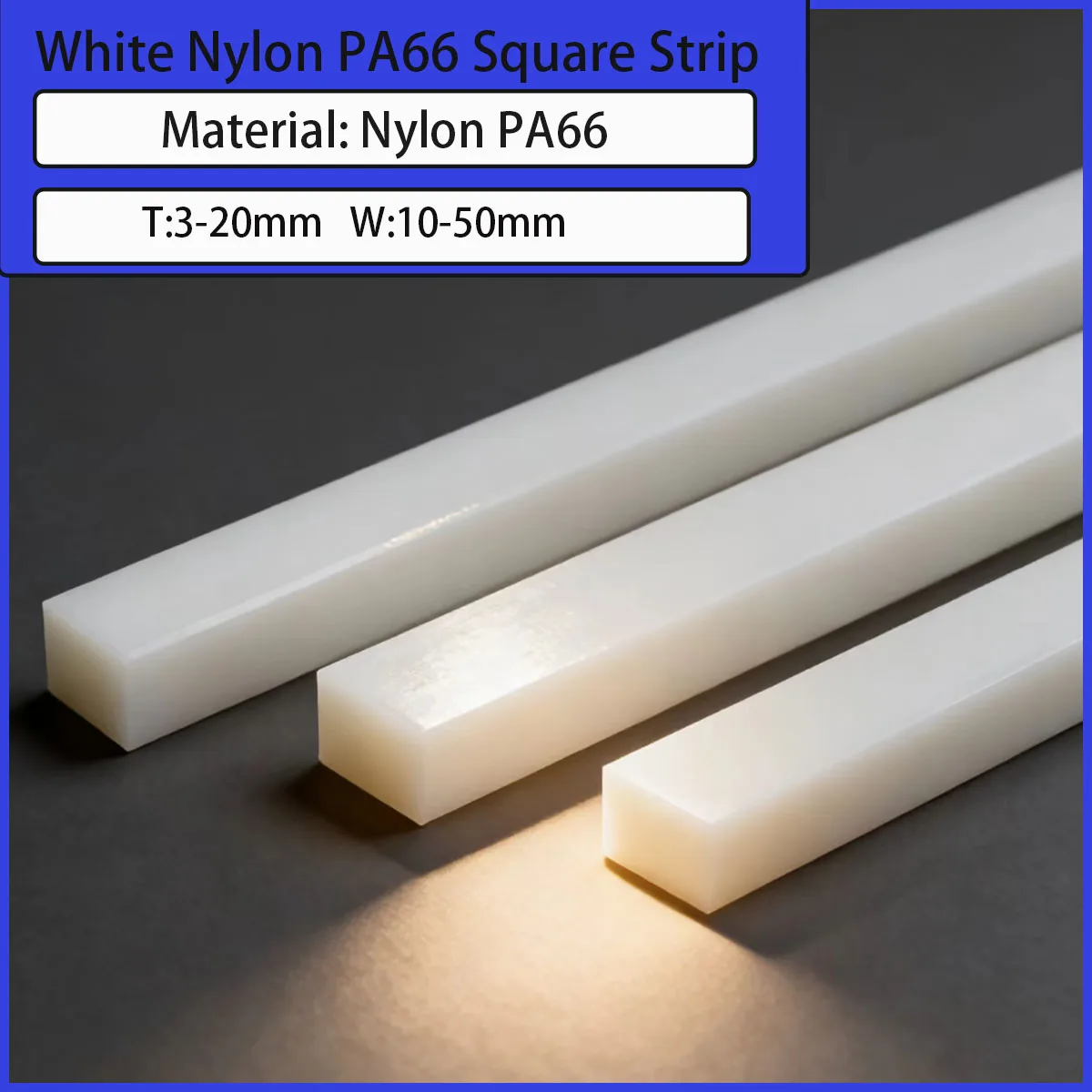 White Wear-Resistant MC Nylon PA66 Square Strip 3-20mm Thickness Custom Zero-Cutting Processing