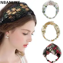 Korean Style Retro Lace Floral Embroidery Headband Wide-Brimmed Face Wash Hair Band Hair Accessories