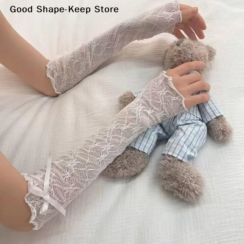 dailyY2K Harajuku Fingerless Lace Gloves Ruffle Mesh Kawaii Lolita Mitten for Women Music Festival Rave WearDaily products