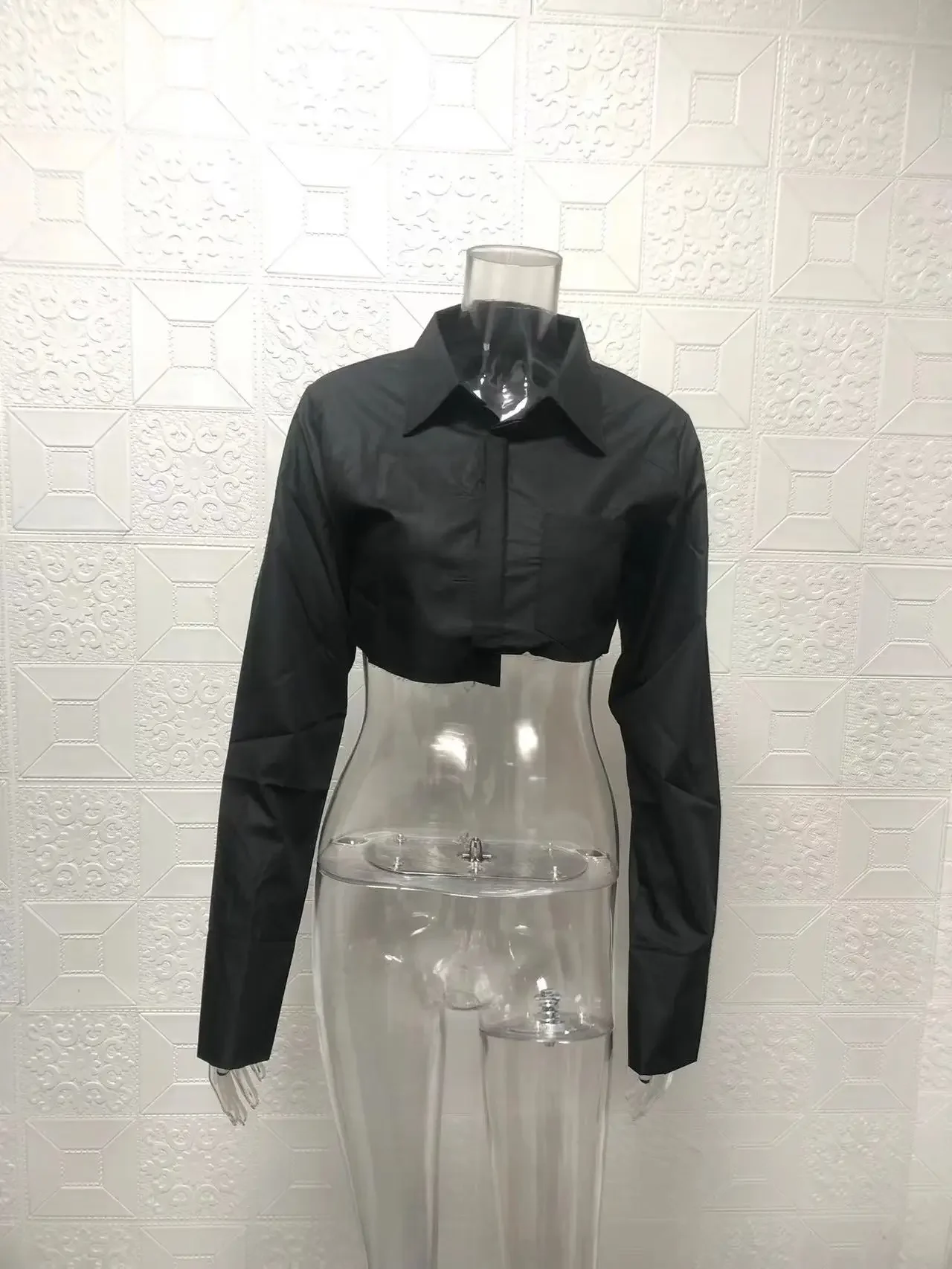 Street women's clothing 2024 autumn new thin top long sleeved short design feeling exposed belly white shirt for women YBF33-3