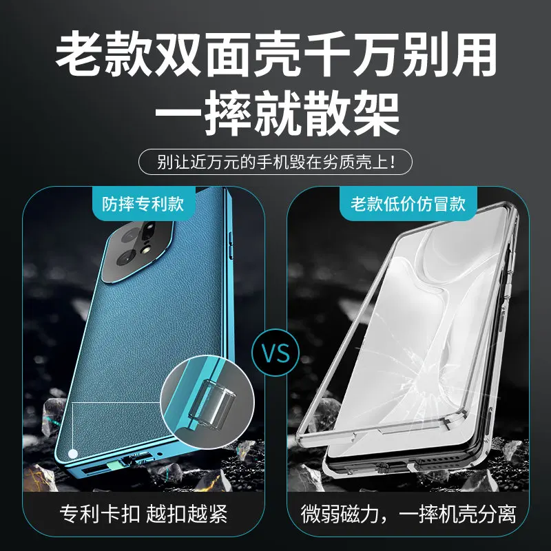 Oppo Find X5 Pro CPH2305 360 Full Protection Case Metal Bumper Front Glass Cover with Back PU Leather Case for Oppo Find X5 Pro