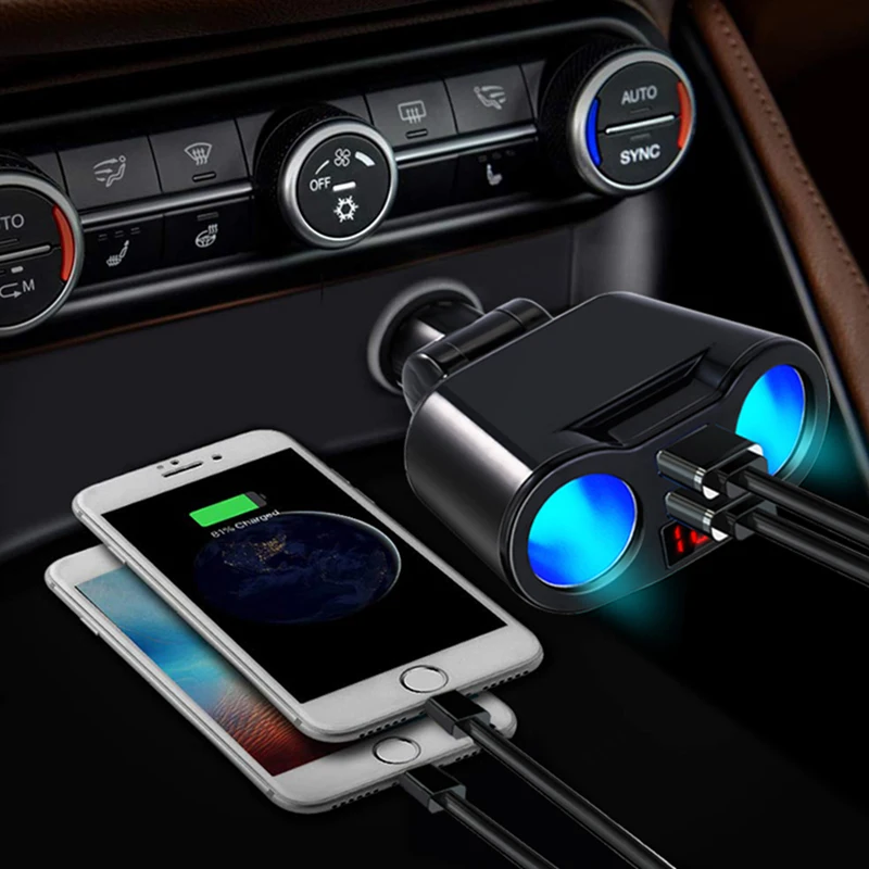 Dual USB Car Cigarette Lighter Socket Splitter Plug Car Charger With LED Display 5V 3.1A USB Charger Adapter Auto Accessories