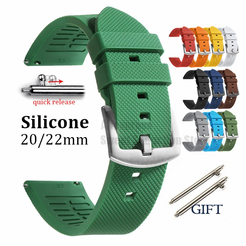 Silicone Sports Watch Strap 20mm 22mm Quick Release Universal Bracelet for Rolex Wristband for Seiko Replacement Watch Band